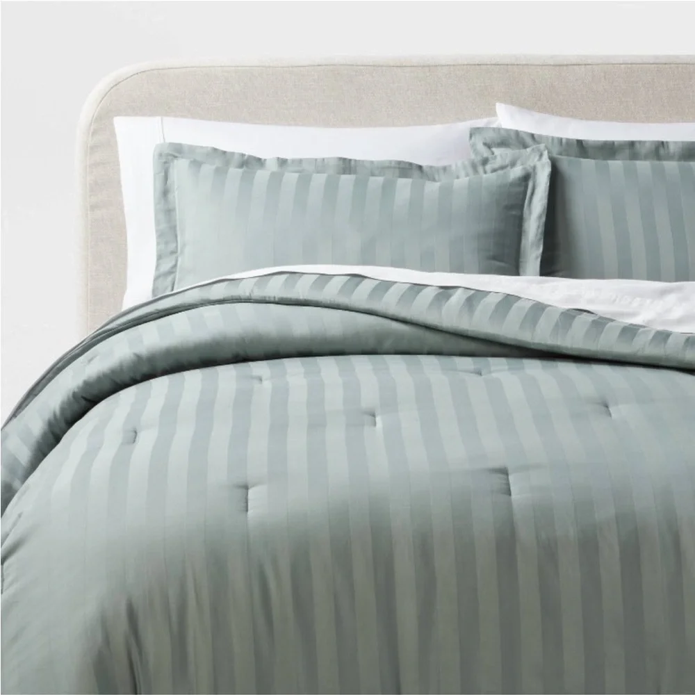 THRESHOLD NWT luxe stripe damask sateen duvet & sham set -light teal green -king